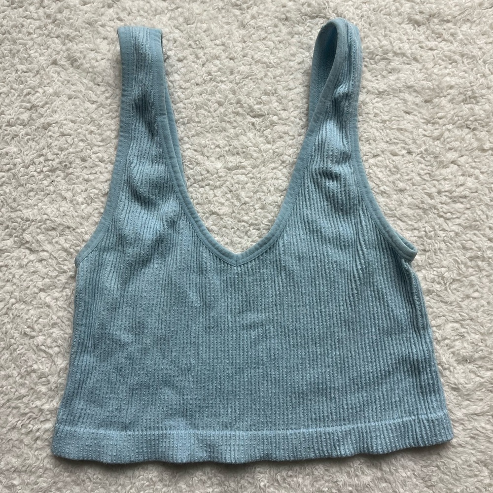 Blue Ribbed Knit Women's Crop Top